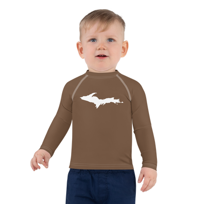 Michigan Upper Peninsula Rash Guard (w/ UP Outline) | Toddler - Coffee Color