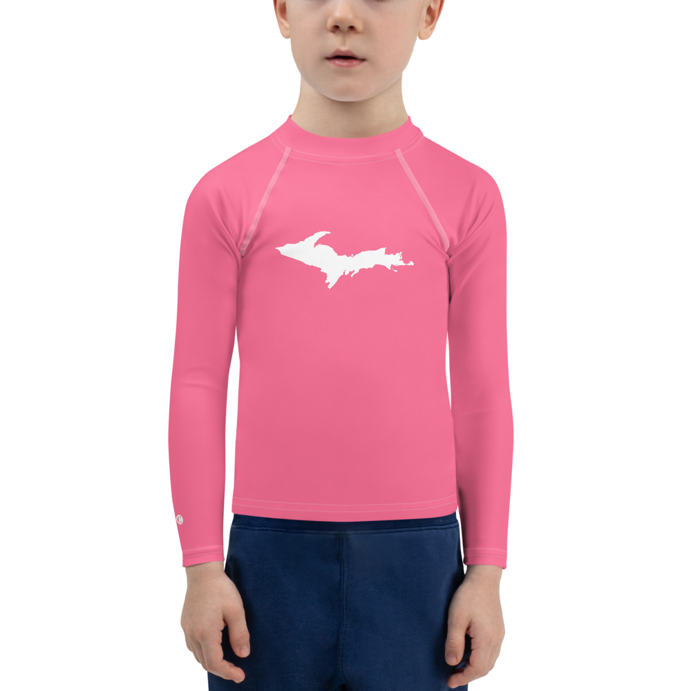 Michigan Upper Peninsula Rash Guard (w/ UP Outline) | Toddler - Rhodochrosite Pink