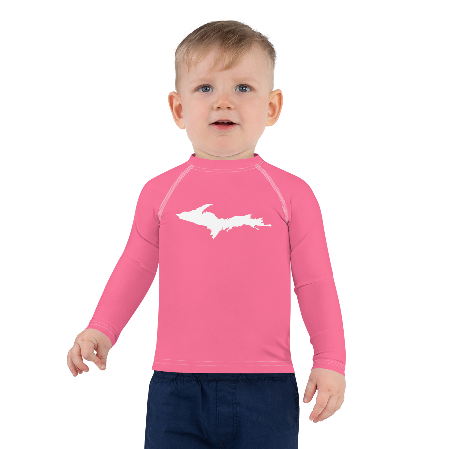 Michigan Upper Peninsula Rash Guard (w/ UP Outline) | Toddler - Rhodochrosite Pink