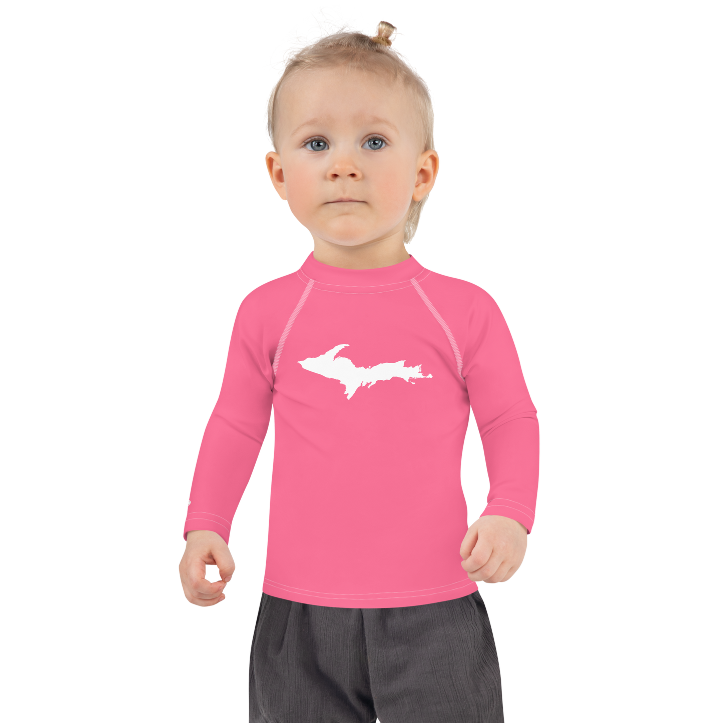 Michigan Upper Peninsula Rash Guard (w/ UP Outline) | Toddler - Rhodochrosite Pink