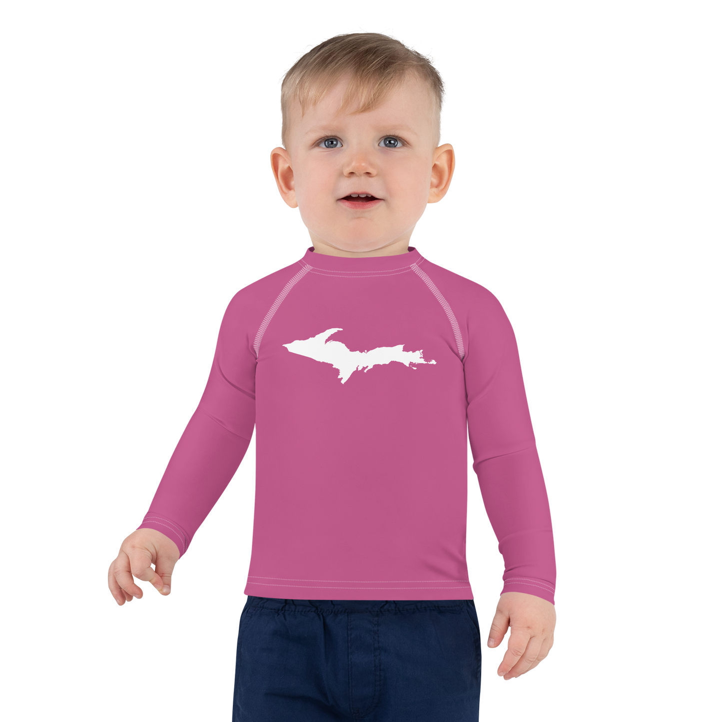 Michigan Upper Peninsula Rash Guard (w/ UP Outline) | Toddler - Apple Blossom Pink