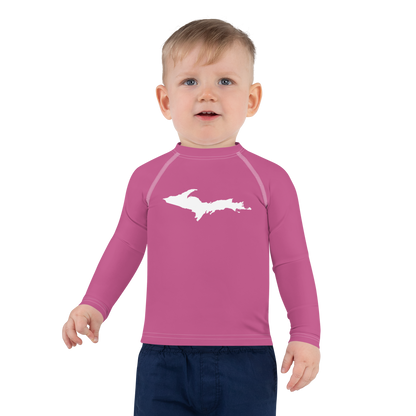 Michigan Upper Peninsula Rash Guard (w/ UP Outline) | Toddler - Apple Blossom Pink