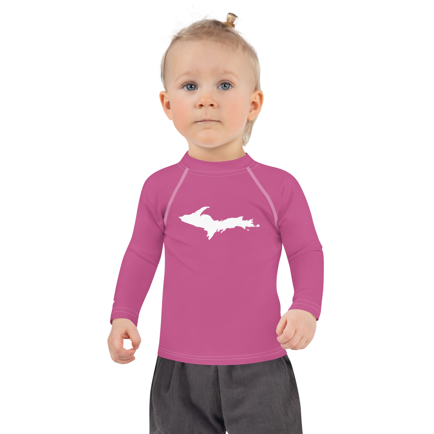 Michigan Upper Peninsula Rash Guard (w/ UP Outline) | Toddler - Apple Blossom Pink