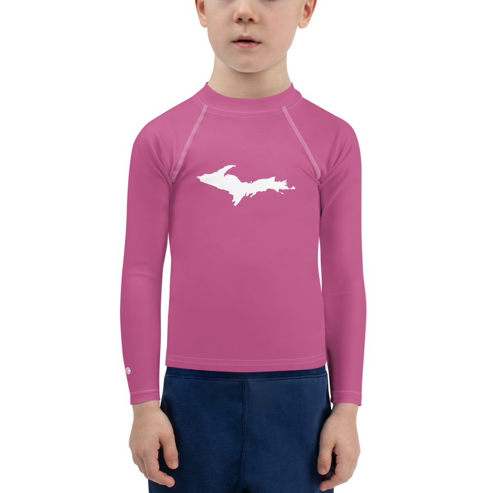 Michigan Upper Peninsula Rash Guard (w/ UP Outline) | Toddler - Apple Blossom Pink