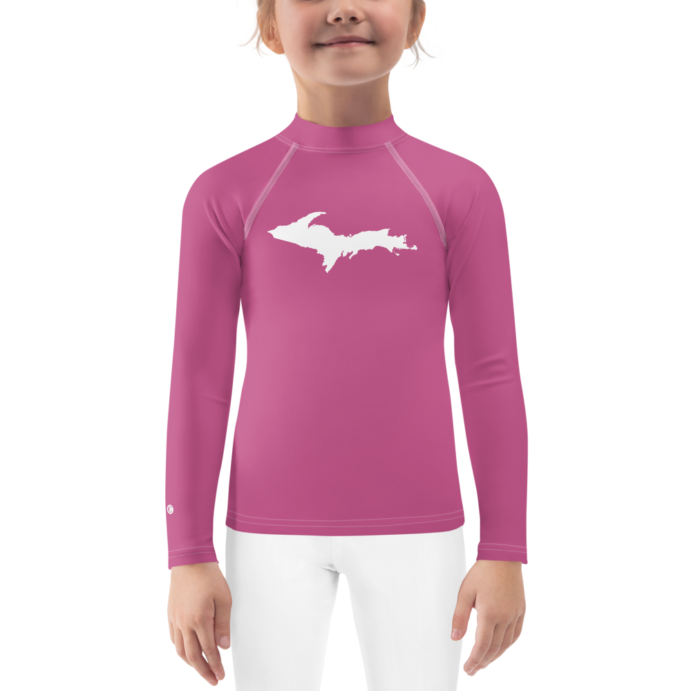 Michigan Upper Peninsula Rash Guard (w/ UP Outline) | Toddler - Apple Blossom Pink