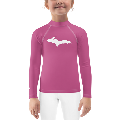 Michigan Upper Peninsula Rash Guard (w/ UP Outline) | Toddler - Apple Blossom Pink