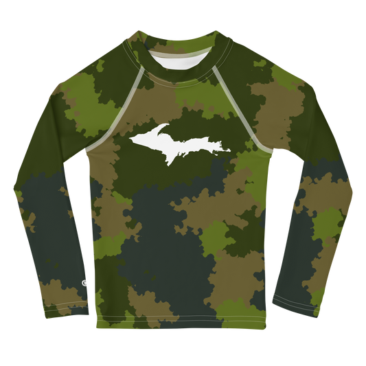 Michigan Upper Peninsula Rash Guard (w/ UP Outline) | Toddler - Woodland Camo