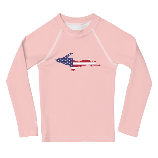 Michigan Upper Peninsula Rash Guard (w/ UP USA Flag) | Toddler - Cosmos Pink