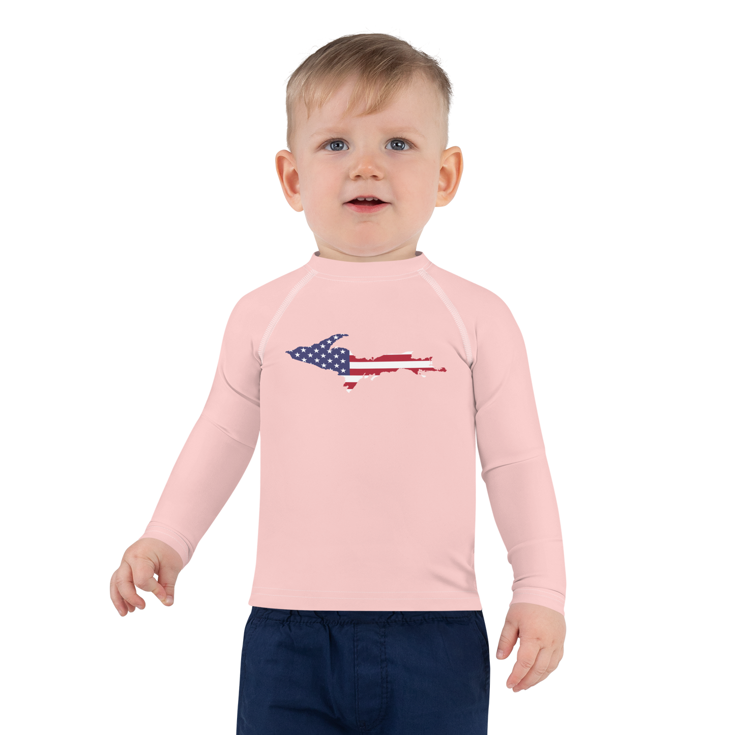 Michigan Upper Peninsula Rash Guard (w/ UP USA Flag) | Toddler - Cosmos Pink