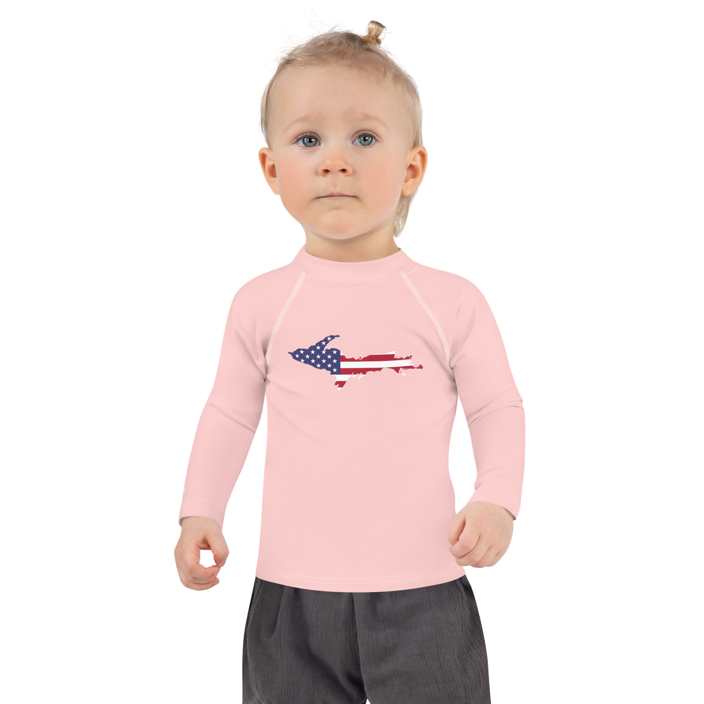 Michigan Upper Peninsula Rash Guard (w/ UP USA Flag) | Toddler - Cosmos Pink