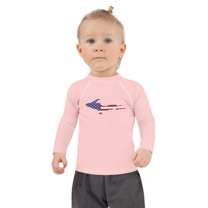 Michigan Upper Peninsula Rash Guard (w/ UP USA Flag) | Toddler - Cosmos Pink