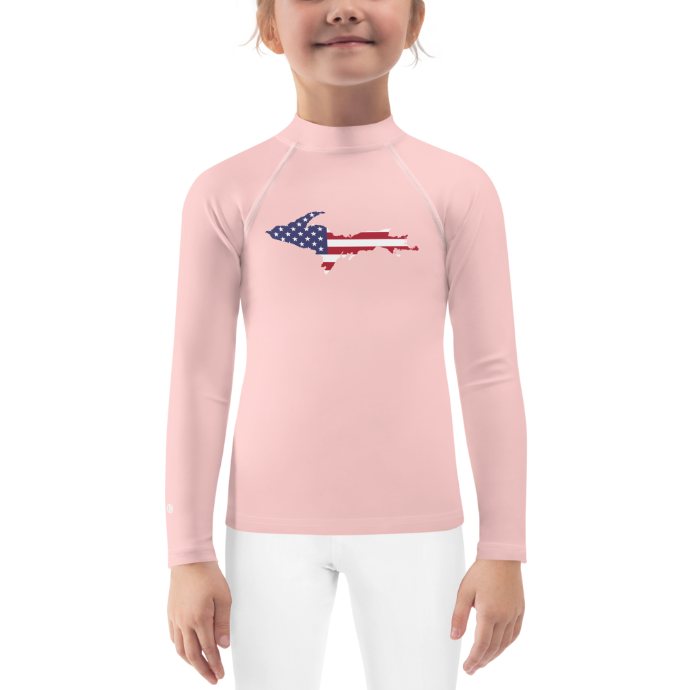 Michigan Upper Peninsula Rash Guard (w/ UP USA Flag) | Toddler - Cosmos Pink