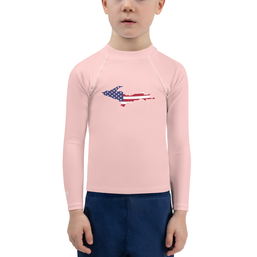 Michigan Upper Peninsula Rash Guard (w/ UP USA Flag) | Toddler - Cosmos Pink