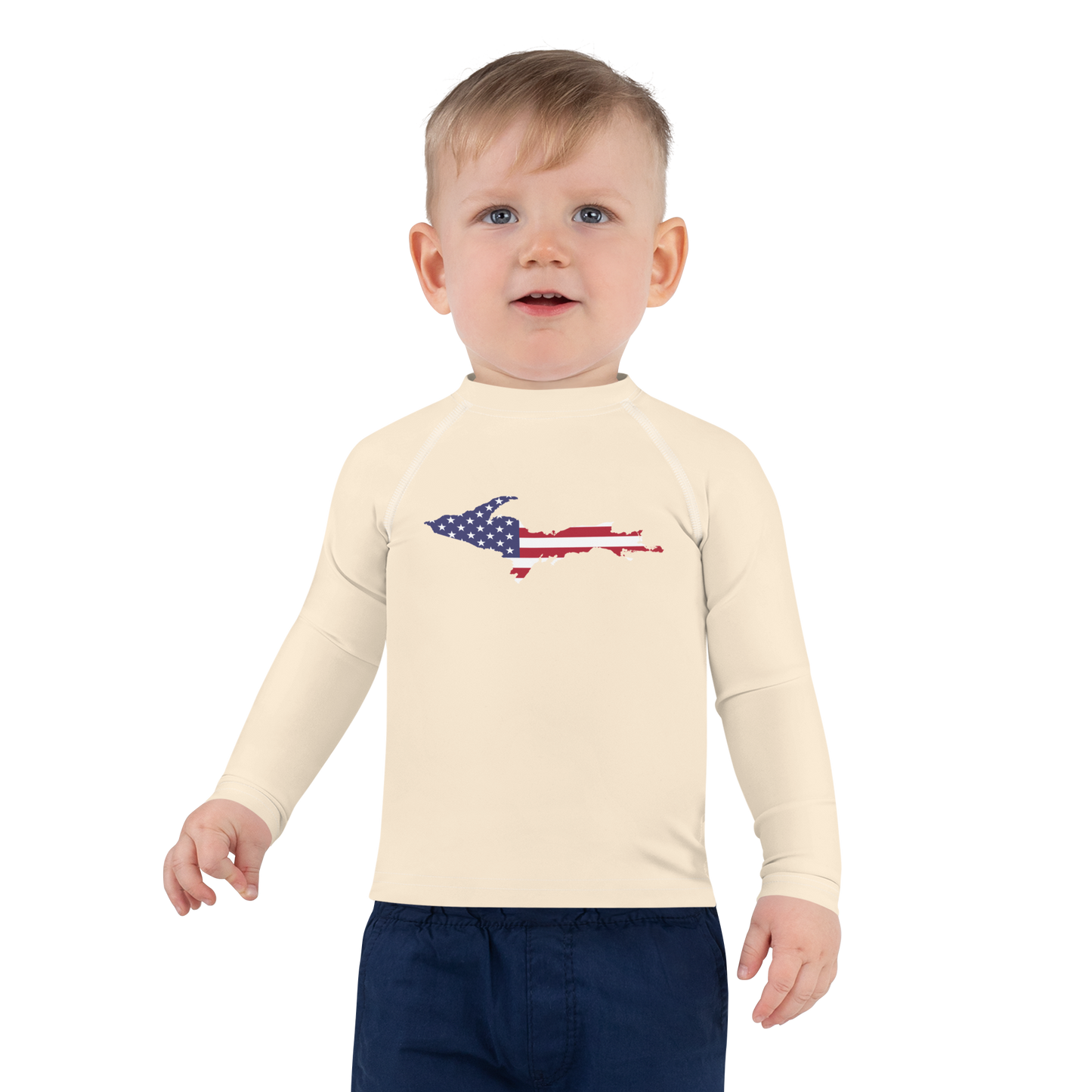 Michigan Upper Peninsula Rash Guard (w/ UP USA Flag) | Toddler - Champagne White