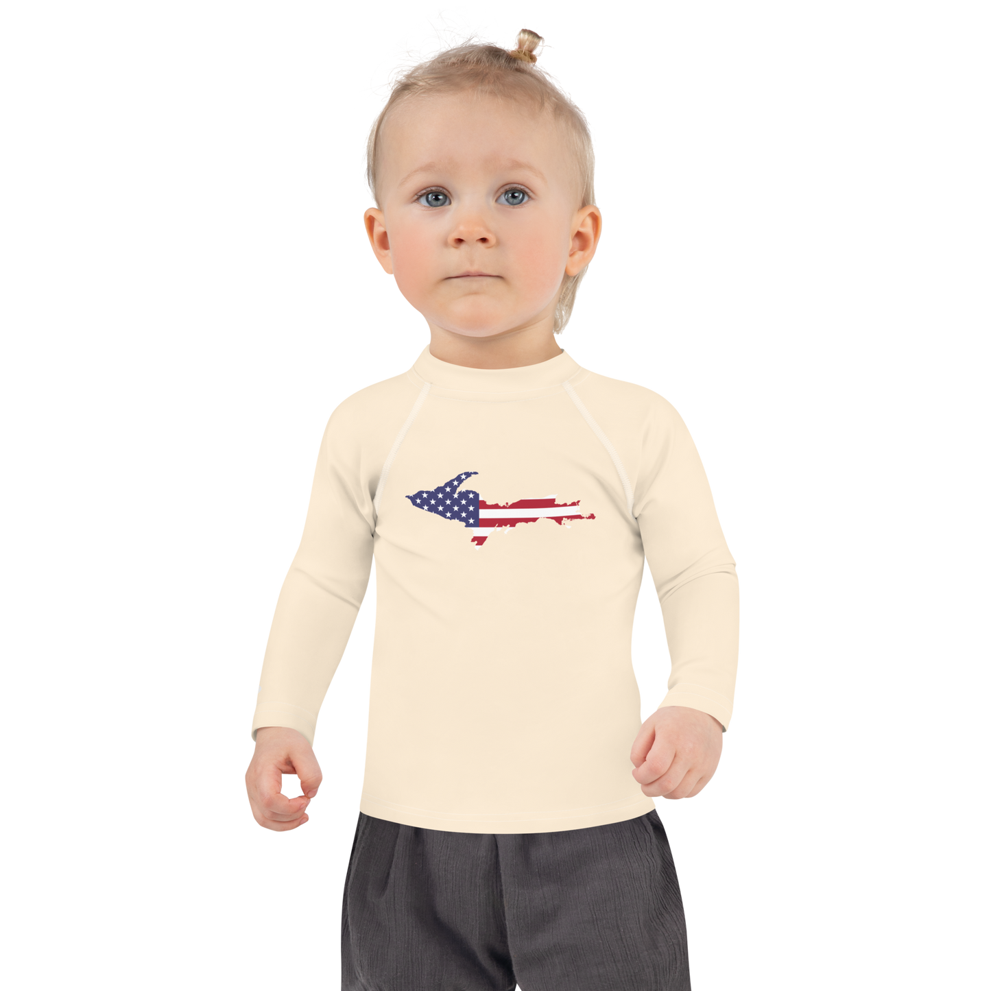 Michigan Upper Peninsula Rash Guard (w/ UP USA Flag) | Toddler - Champagne White