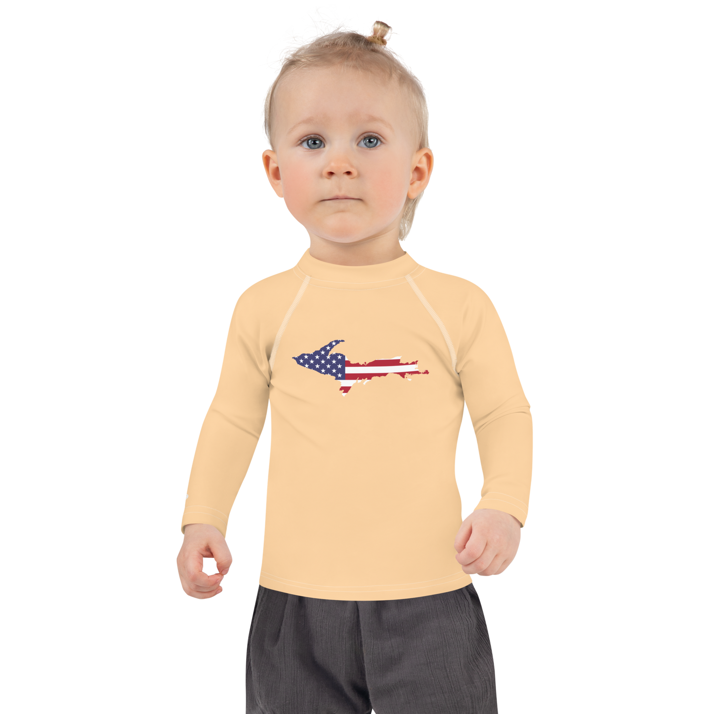 Michigan Upper Peninsula Rash Guard (w/ UP USA Flag) | Toddler - Pale Apricot