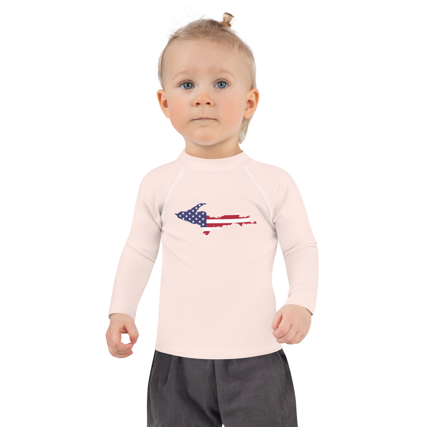 Michigan Upper Peninsula Rash Guard (w/ UP USA Flag) | Toddler - Champagne Pink