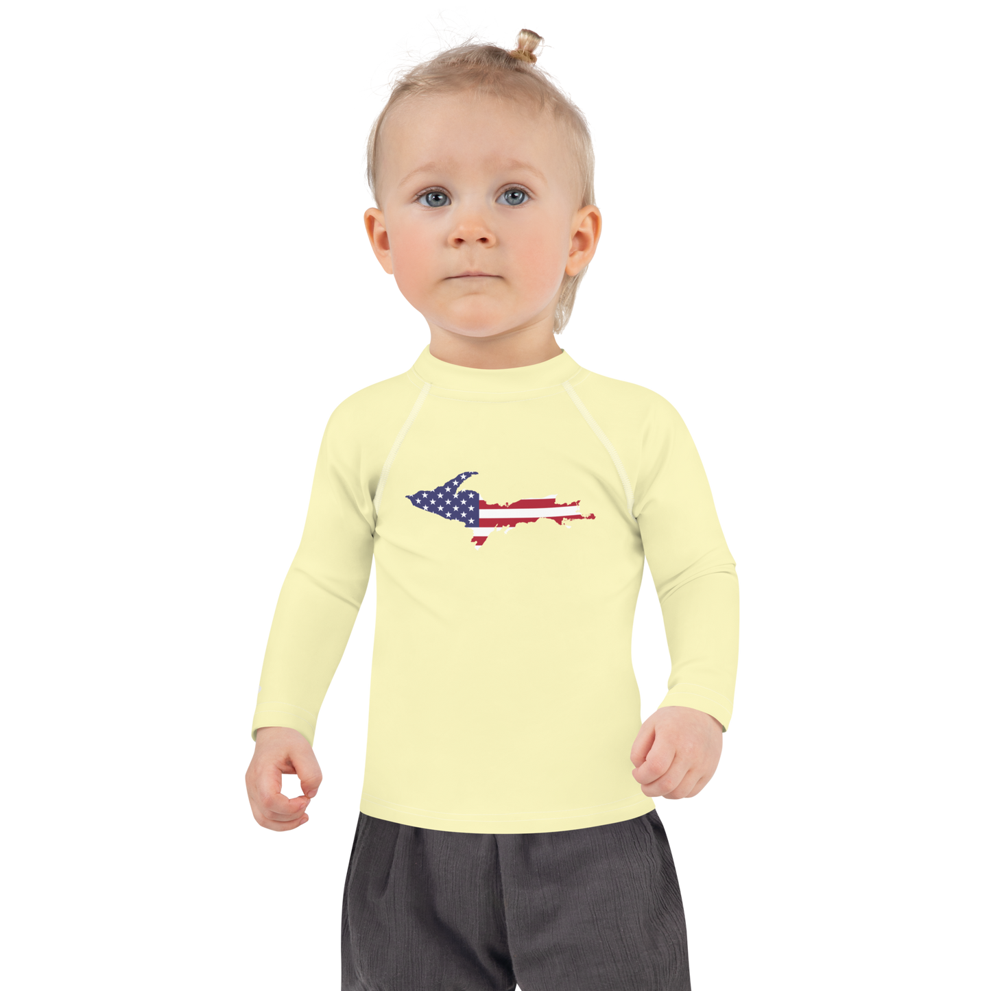 Michigan Upper Peninsula Rash Guard (w/ UP USA Flag) | Toddler - Canary Yellow