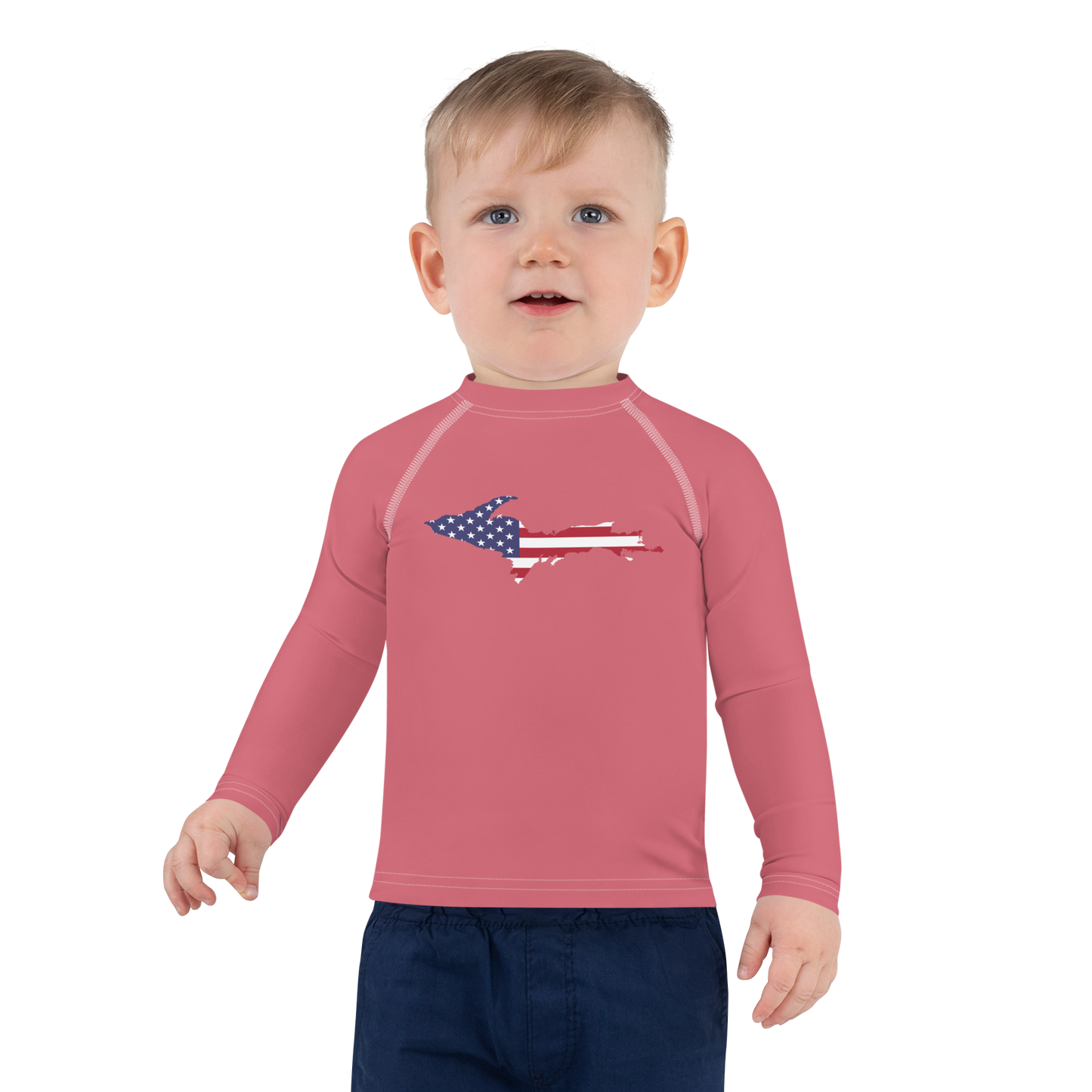 Michigan Upper Peninsula Rash Guard (w/ UP USA Flag) | Toddler - Watermelon Pink