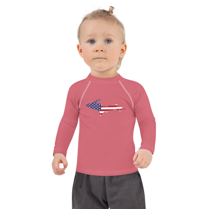 Michigan Upper Peninsula Rash Guard (w/ UP USA Flag) | Toddler - Watermelon Pink