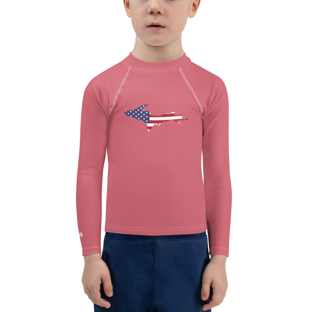 Michigan Upper Peninsula Rash Guard (w/ UP USA Flag) | Toddler - Watermelon Pink