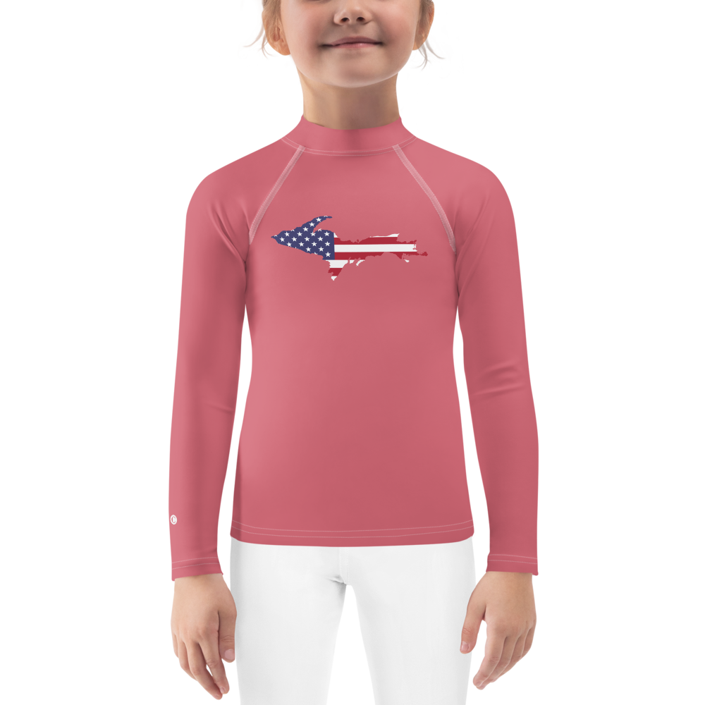 Michigan Upper Peninsula Rash Guard (w/ UP USA Flag) | Toddler - Watermelon Pink