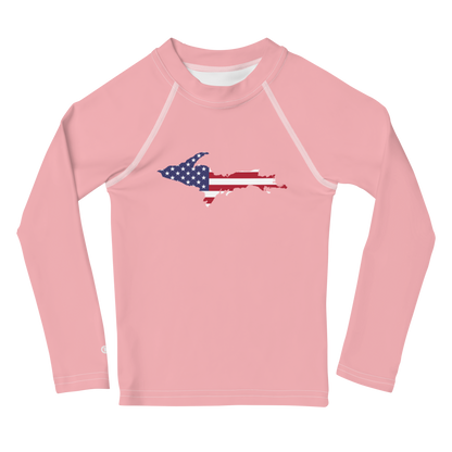 Michigan Upper Peninsula Rash Guard (w/ UP USA Flag) | Toddler - Strawberry Pink