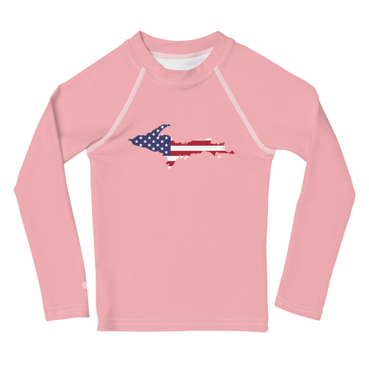 Michigan Upper Peninsula Rash Guard (w/ UP USA Flag) | Toddler - Strawberry Pink