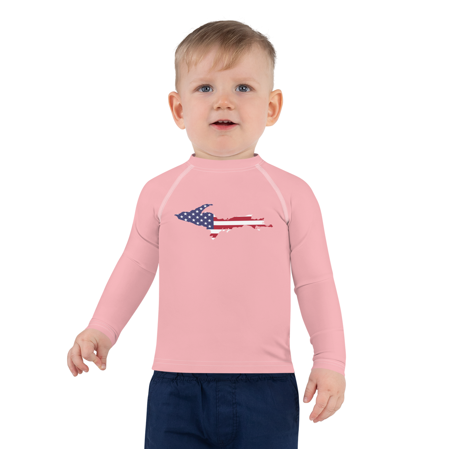 Michigan Upper Peninsula Rash Guard (w/ UP USA Flag) | Toddler - Strawberry Pink