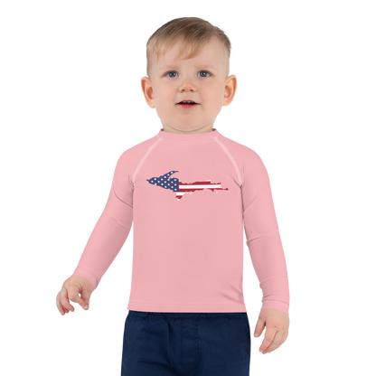 Michigan Upper Peninsula Rash Guard (w/ UP USA Flag) | Toddler - Strawberry Pink