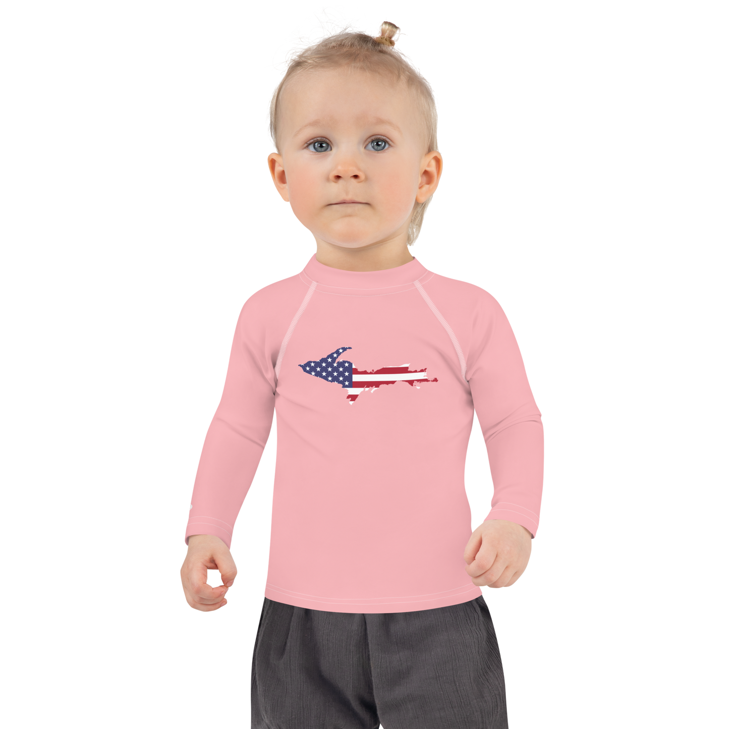 Michigan Upper Peninsula Rash Guard (w/ UP USA Flag) | Toddler - Strawberry Pink