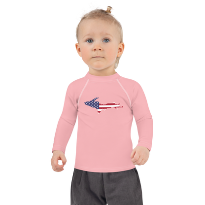 Michigan Upper Peninsula Rash Guard (w/ UP USA Flag) | Toddler - Strawberry Pink