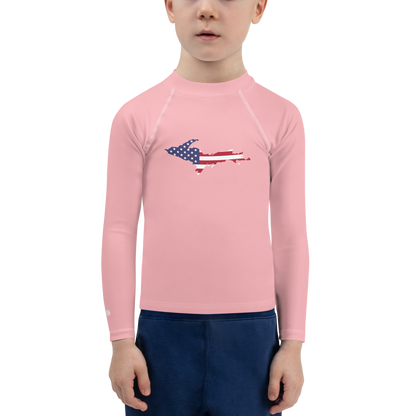 Michigan Upper Peninsula Rash Guard (w/ UP USA Flag) | Toddler - Strawberry Pink