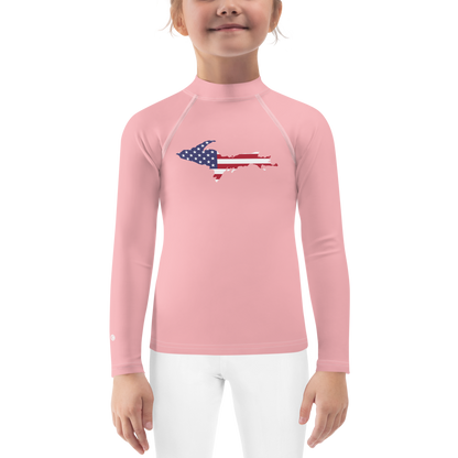 Michigan Upper Peninsula Rash Guard (w/ UP USA Flag) | Toddler - Strawberry Pink