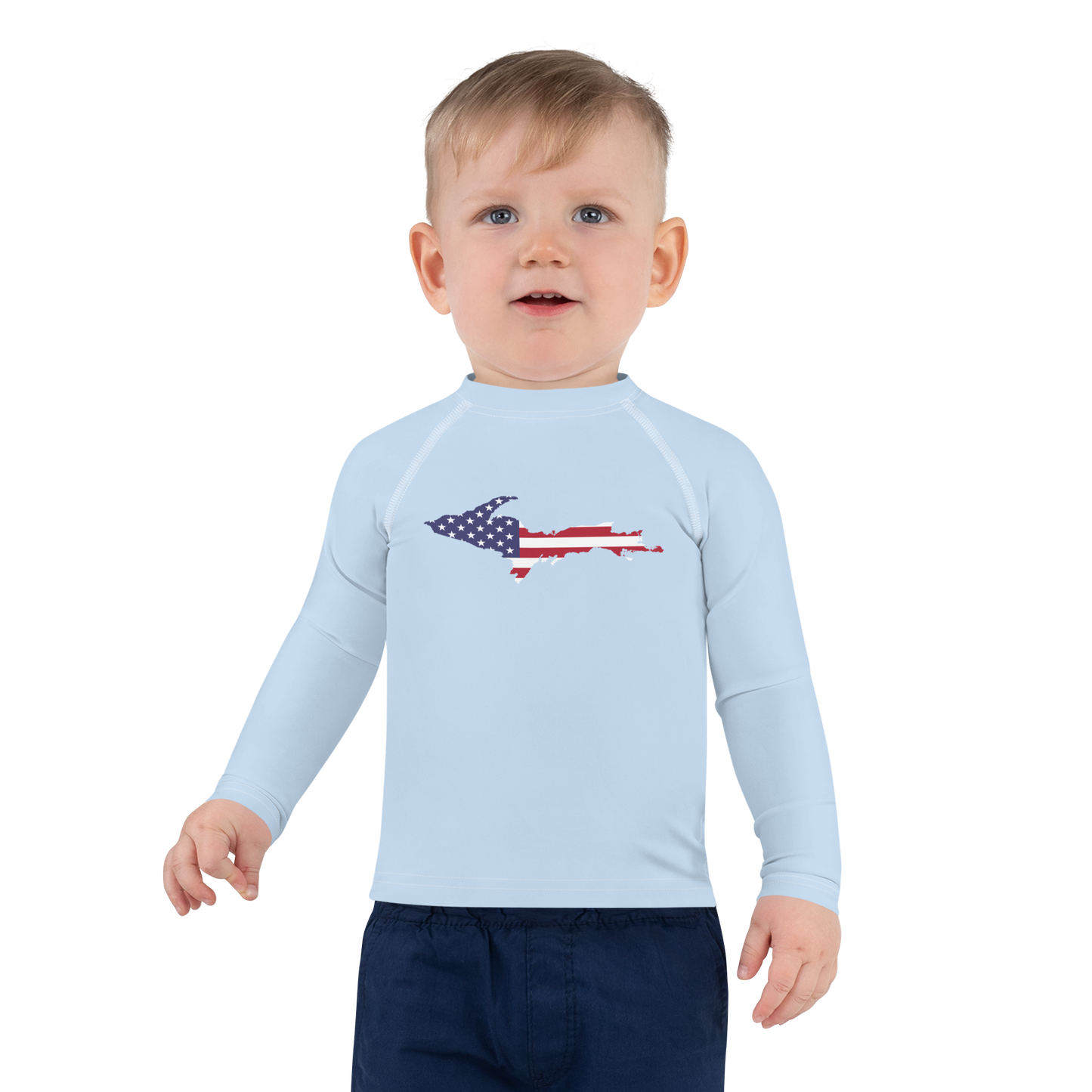 Michigan Upper Peninsula Rash Guard (w/ UP USA Flag) | Toddler - Light Blue