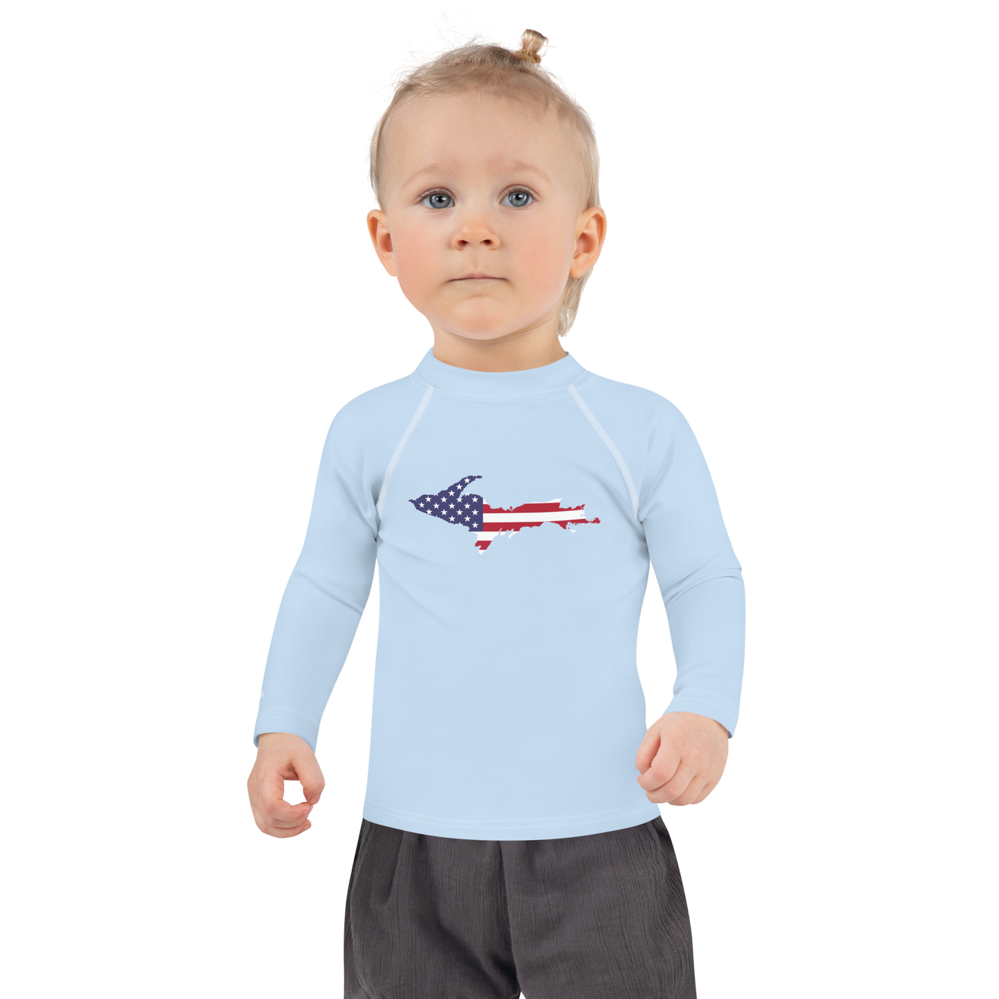 Michigan Upper Peninsula Rash Guard (w/ UP USA Flag) | Toddler - Light Blue