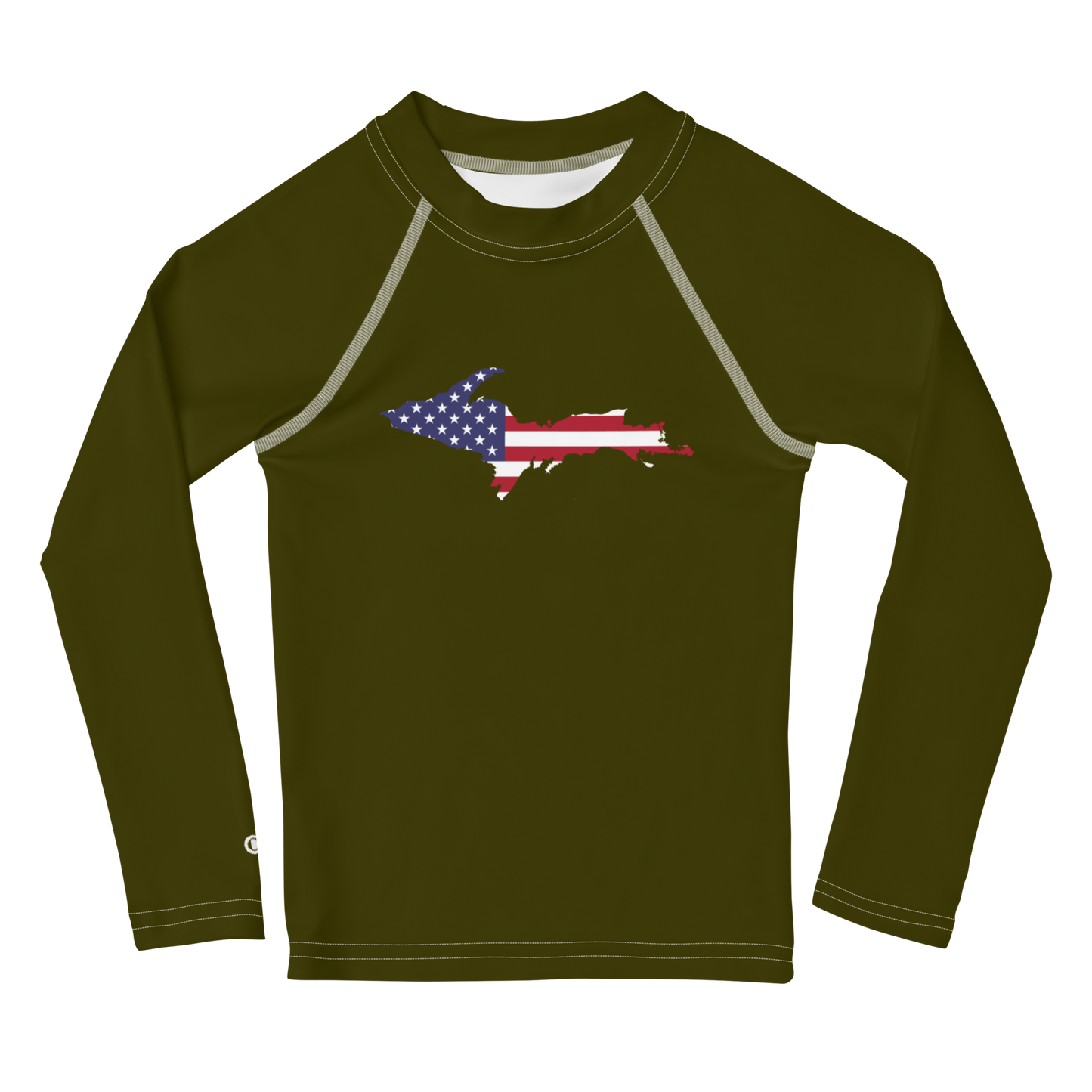 Michigan Upper Peninsula Rash Guard (w/ UP USA Flag) | Toddler - Military Green