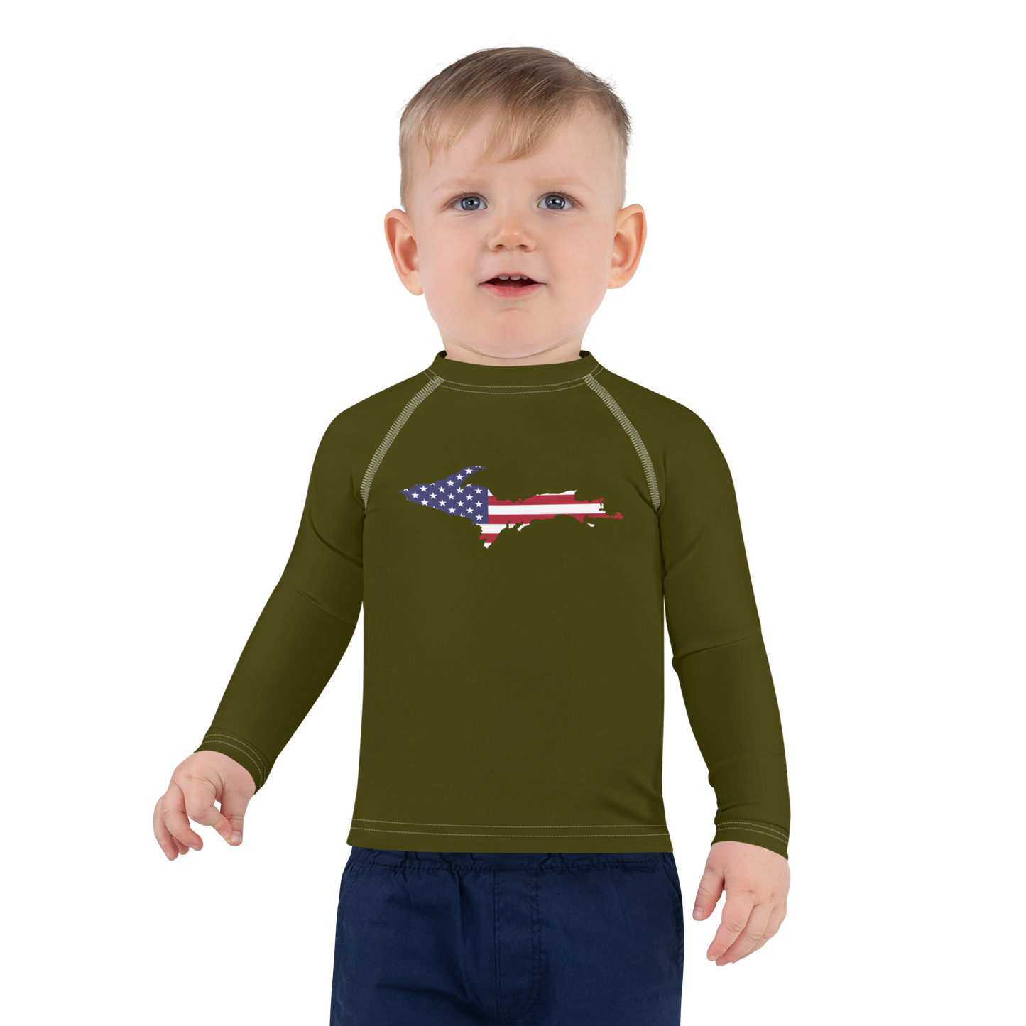 Michigan Upper Peninsula Rash Guard (w/ UP USA Flag) | Toddler - Military Green