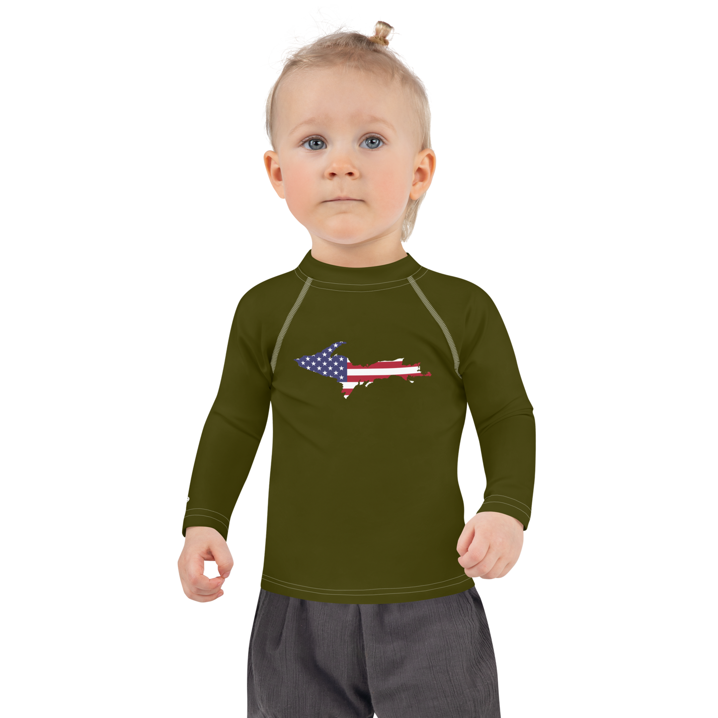 Michigan Upper Peninsula Rash Guard (w/ UP USA Flag) | Toddler - Military Green