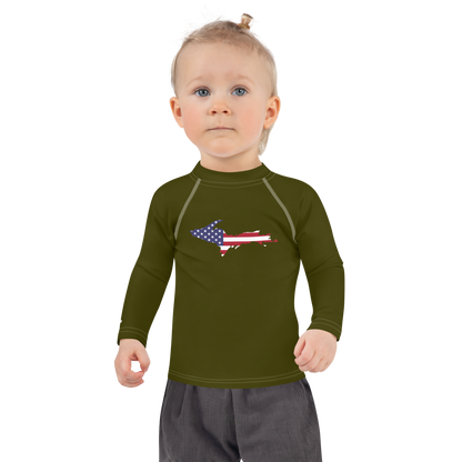 Michigan Upper Peninsula Rash Guard (w/ UP USA Flag) | Toddler - Military Green