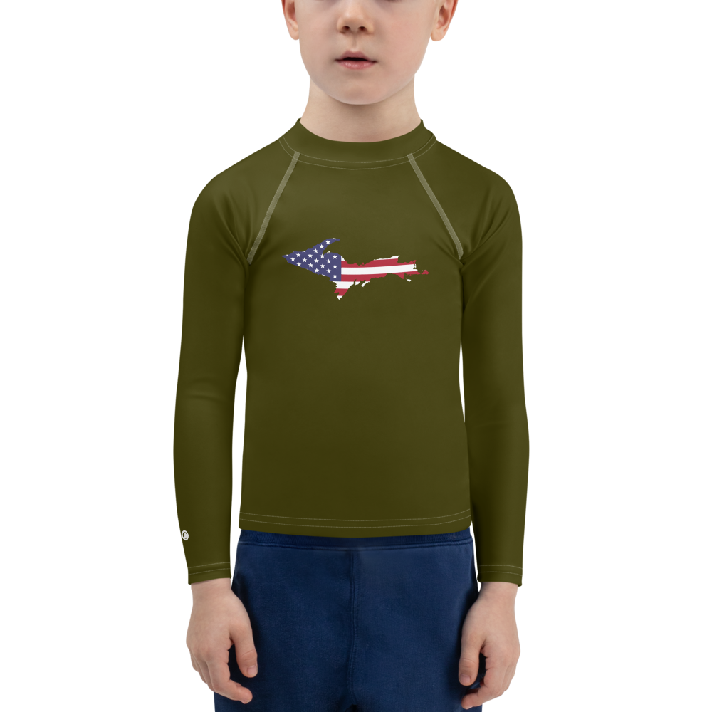 Michigan Upper Peninsula Rash Guard (w/ UP USA Flag) | Toddler - Military Green