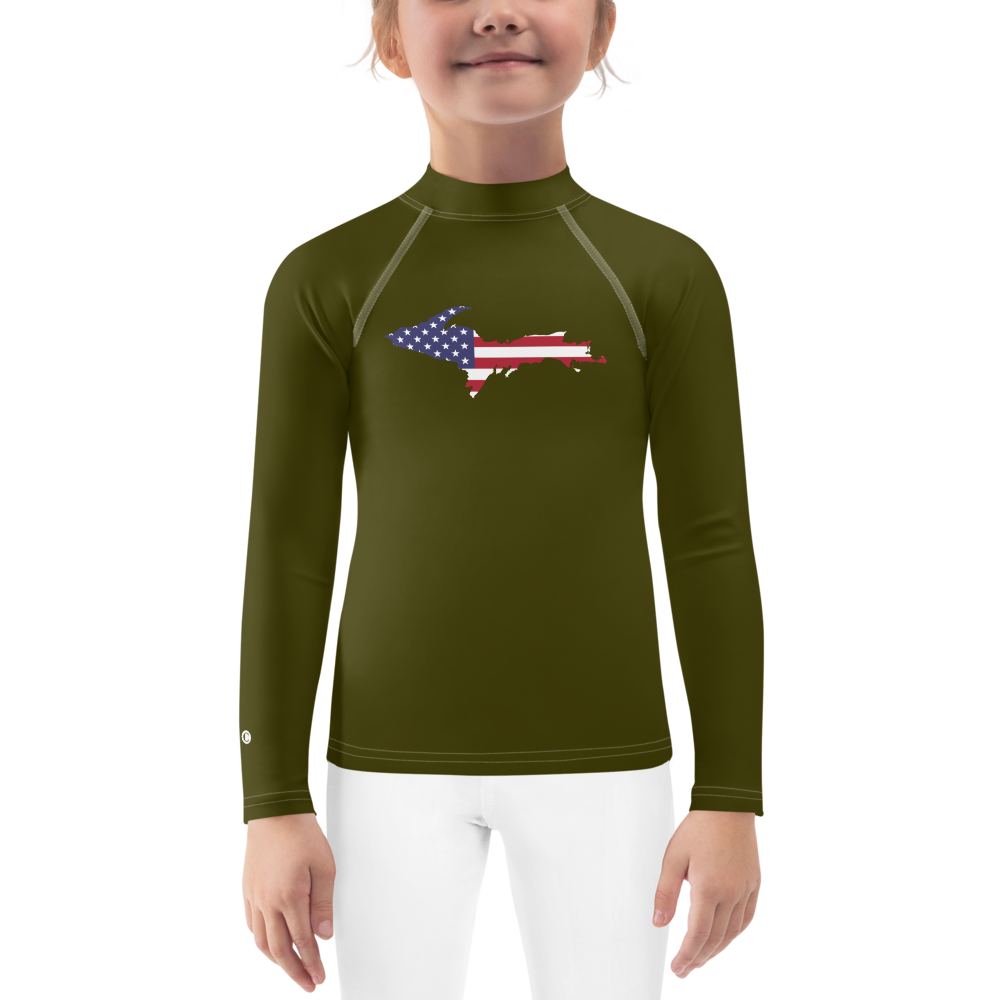 Michigan Upper Peninsula Rash Guard (w/ UP USA Flag) | Toddler - Military Green