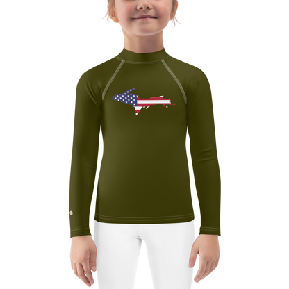 Michigan Upper Peninsula Rash Guard (w/ UP USA Flag) | Toddler - Military Green