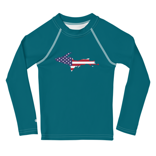 Michigan Upper Peninsula Rash Guard (w/ UP USA Flag) | Toddler - Auburn HIlls Teal