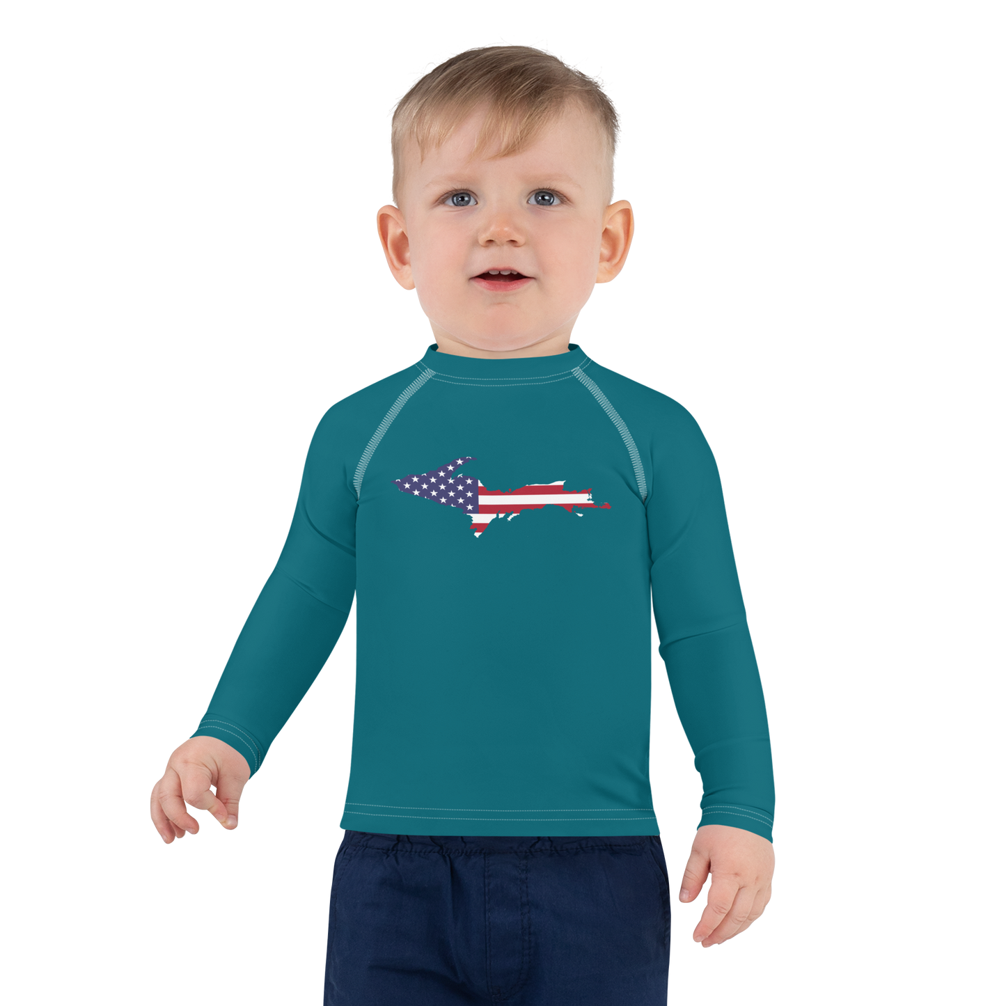 Michigan Upper Peninsula Rash Guard (w/ UP USA Flag) | Toddler - Auburn HIlls Teal