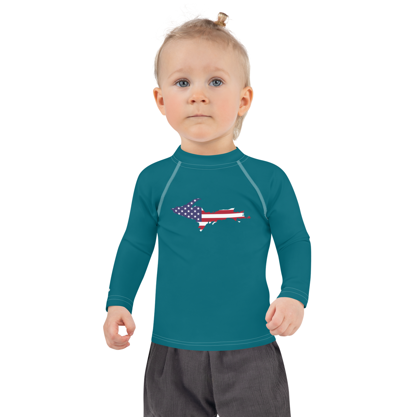 Michigan Upper Peninsula Rash Guard (w/ UP USA Flag) | Toddler - Auburn HIlls Teal