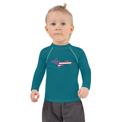 Michigan Upper Peninsula Rash Guard (w/ UP USA Flag) | Toddler - Auburn HIlls Teal