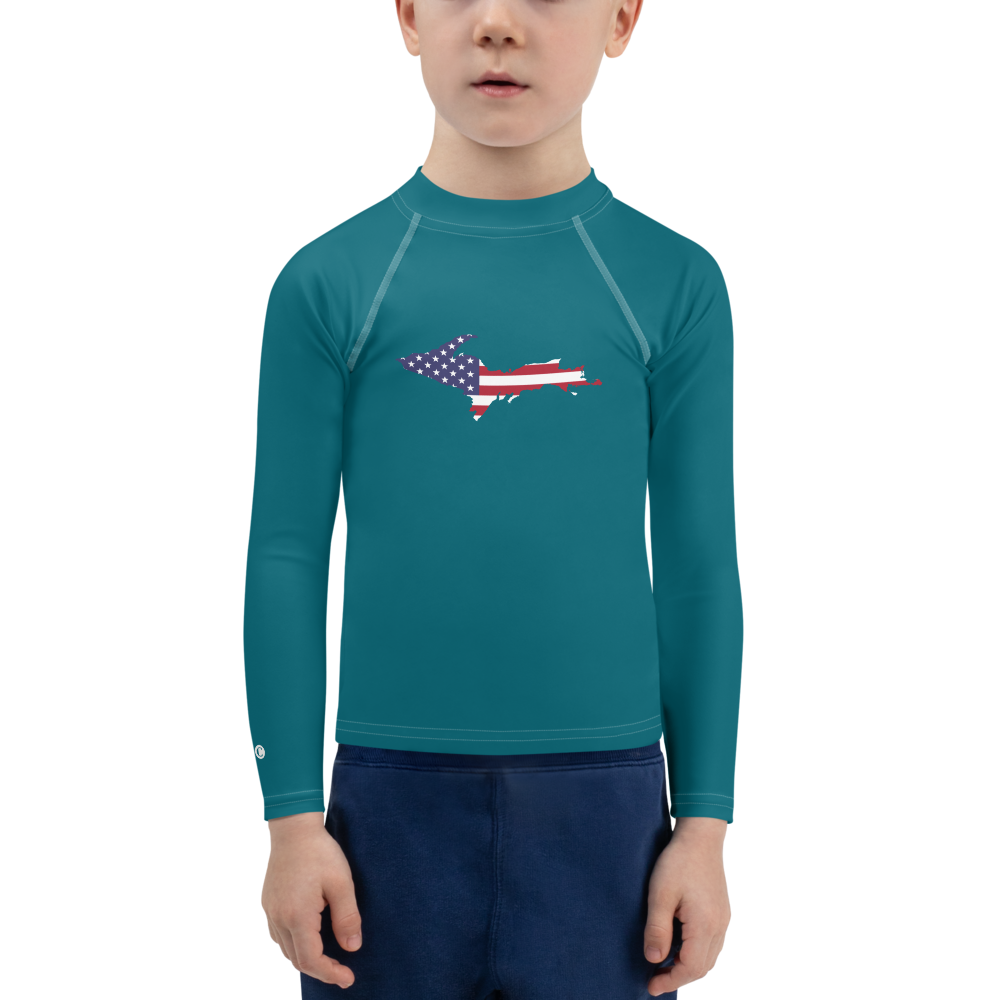 Michigan Upper Peninsula Rash Guard (w/ UP USA Flag) | Toddler - Auburn HIlls Teal