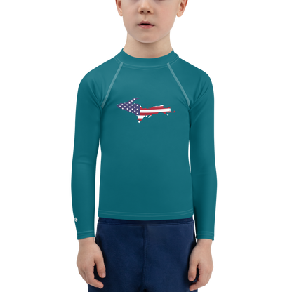 Michigan Upper Peninsula Rash Guard (w/ UP USA Flag) | Toddler - Auburn HIlls Teal