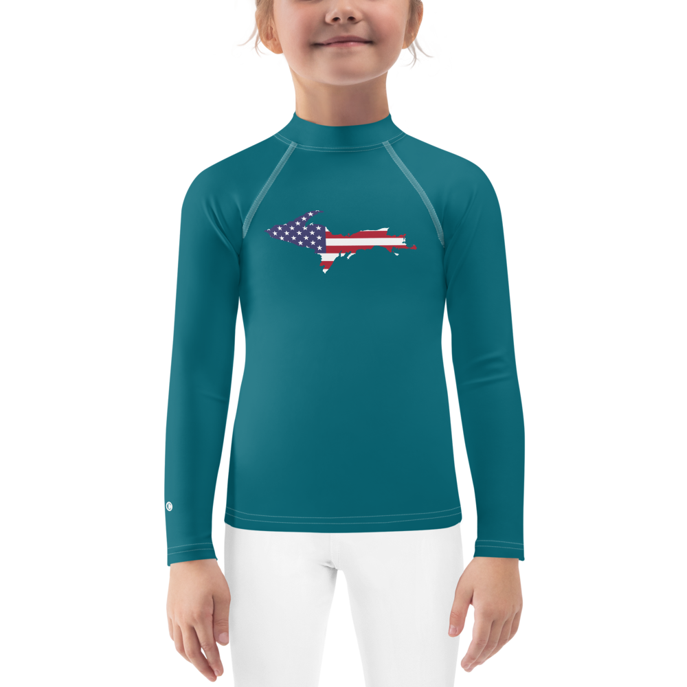 Michigan Upper Peninsula Rash Guard (w/ UP USA Flag) | Toddler - Auburn HIlls Teal